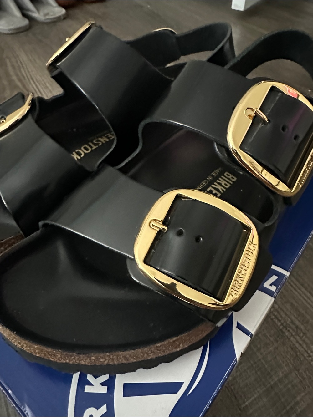 Birkenstock Black Sandals with Gold Buckles